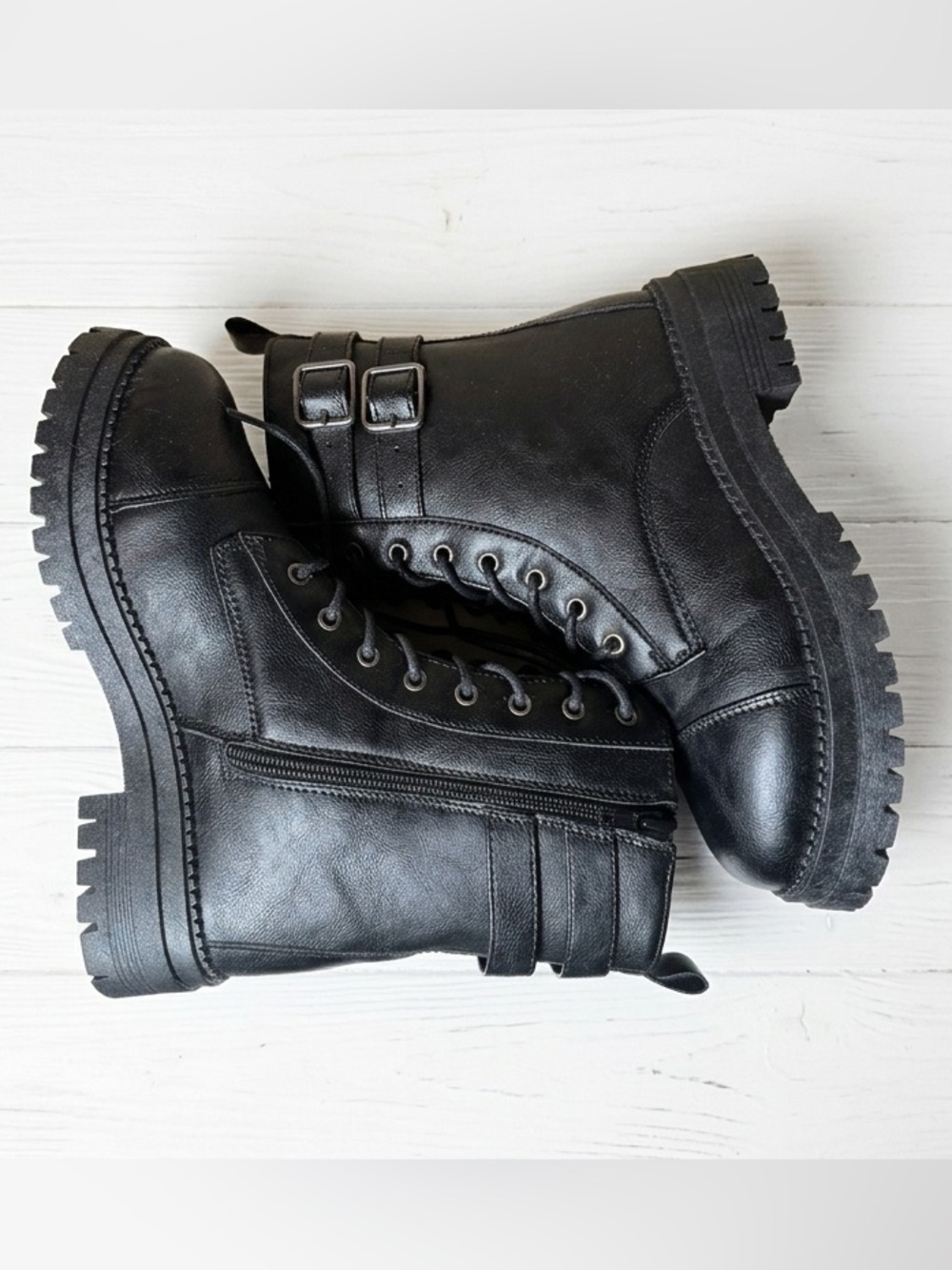 NWT Jellypop Pop Perlla Black Chunky Combat Boots Lug Sole Size 6